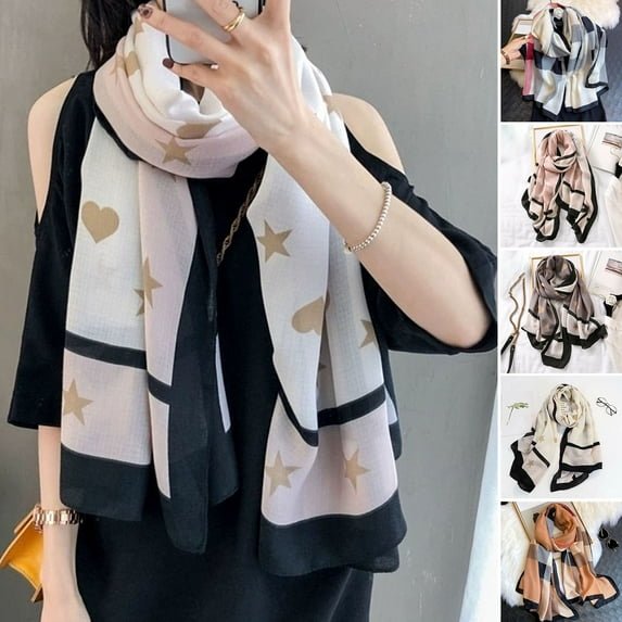 D-GROEE Scarf for Women Lightweight Contrast Color Thin Plaid Star Heart Print Fashion Spring Fall Winter Scarves Shawl Wraps