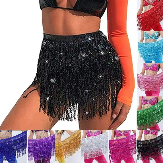 D-GROEE Sequin Tassel Hip Scarf Belly Dance Belt Dance Performance Skirt for Women and Girls