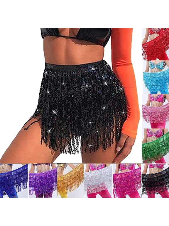Sequin Tassel Hip Scarf Belly Dance Belt Dance Performance Skirt for Women and Girls