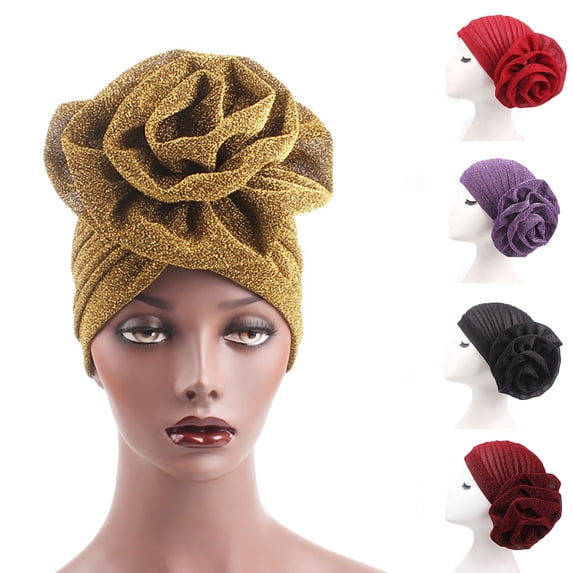 D-GROEE Shiny Flower Turban Shimmer Chemo Cap Hairwrap Headwear Beanie Hair Scarf