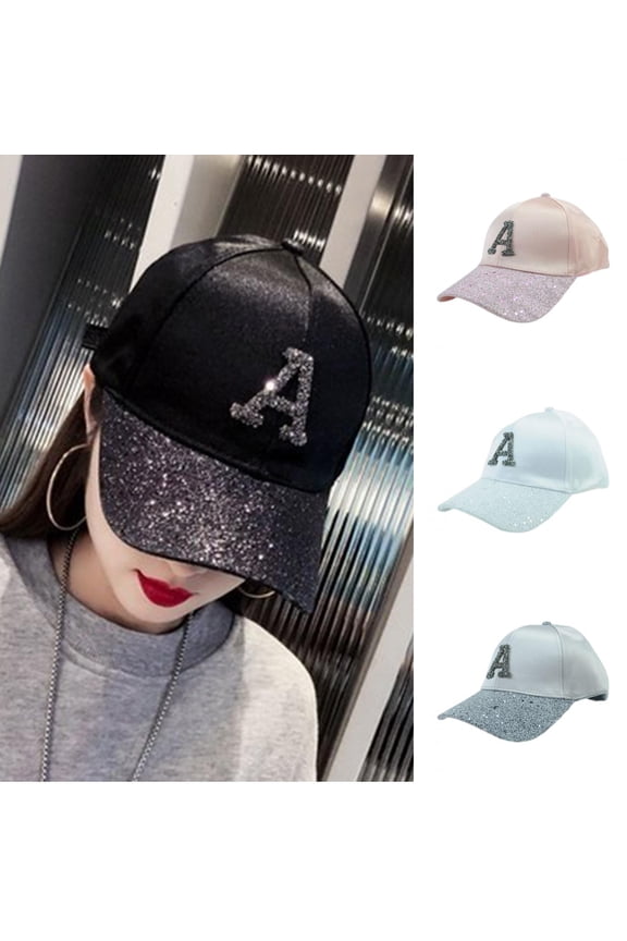 Shiny Rhinestone Baseball Cap Bun Ponytail Adjustable Hat Sparkle Bling Polyester Sun Hat
