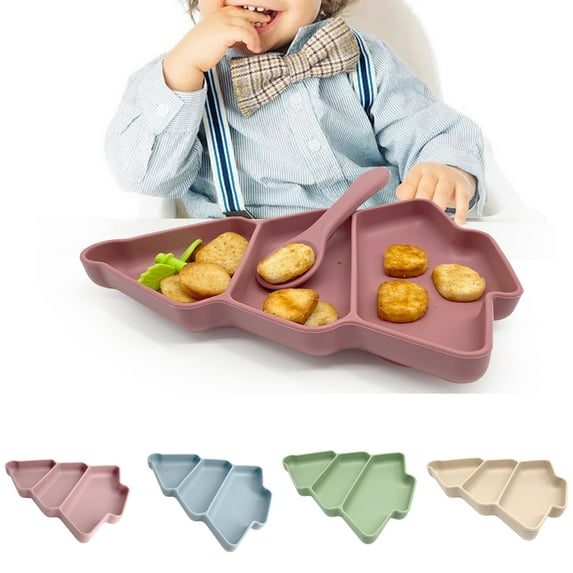 D-GROEE Silica Gel Divided Plates, Christmas Tree Shape Tableware for Toddlers & Kids, Dishwasher & Microwave Safe