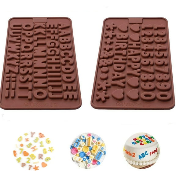 D-GROEE Silicone Letter Mold and Number Chocolate Molds with Happy Birthday Cake Decorations Symbols DIY Baking Tools 2Pcs