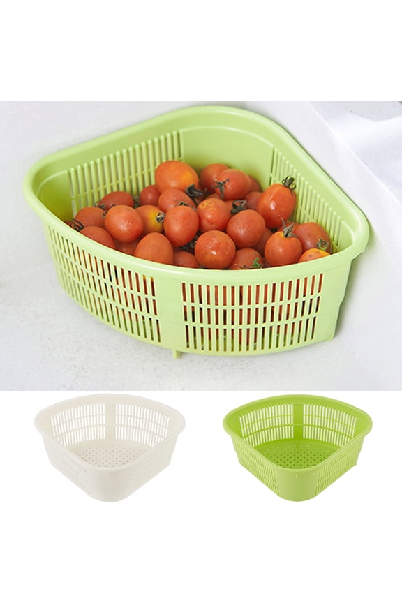 Sink Strainer Basket, Triangular Sink Fruit Washing Drain Shelf Basket, Corner Sink Strainer Basket for Sink Food Strainer or Storage Rack
