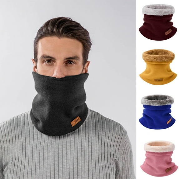 D-GROEE Soft Fabric Neck Warmer Winter Neck Gaiter for Women Men Solid Color Circle Loop Scarf with Thick Artificial Fleece Lining