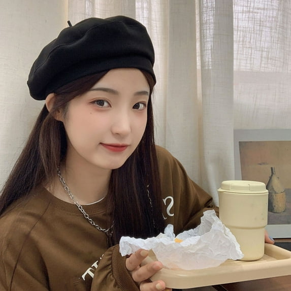 D-GROEE Solid Color Beret Women Winter Painter Hat Solid Color Soft Warm Breathable Decorative Commute Beret Vintage French Style Octagonal Cotton Beret