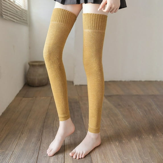 D-GROEE Solid Color Socks 1 Pair Women Winter Socks Solid Color Soft Breathable High-tube High Elasticity Warm Anti-slip No Odor Leg Warmers Lady Sports Knee