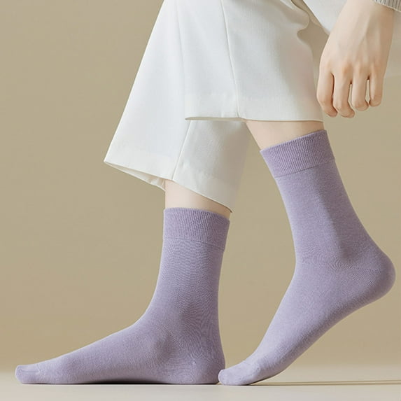 D-GROEE Solid Color Socks 3 Pairs Women Winter Socks Solid Color Soft Breathable Mid-tube High Elasticity Warm Anti-slip Lady Sports Socks Super Soft Polyester