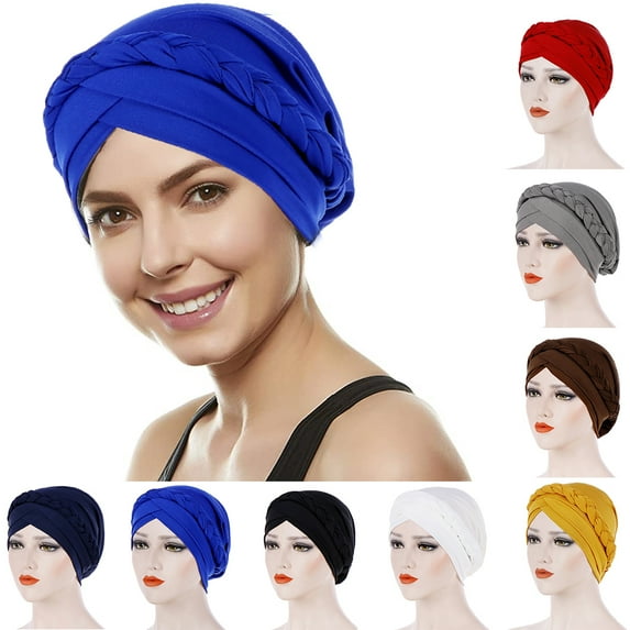 D-GROEE Solid Color Turban Hijab Braid Soft Turban Hats Braid Hair Cover Wrap Turban Headwear for Women