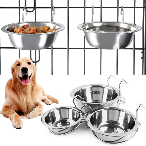 D-GROEE Stainless-Steel Non Slip Hanging Pet Bowls for Dogs & Cats-Cage, Kennel, & Crate Feeder Dishes for Food & Water