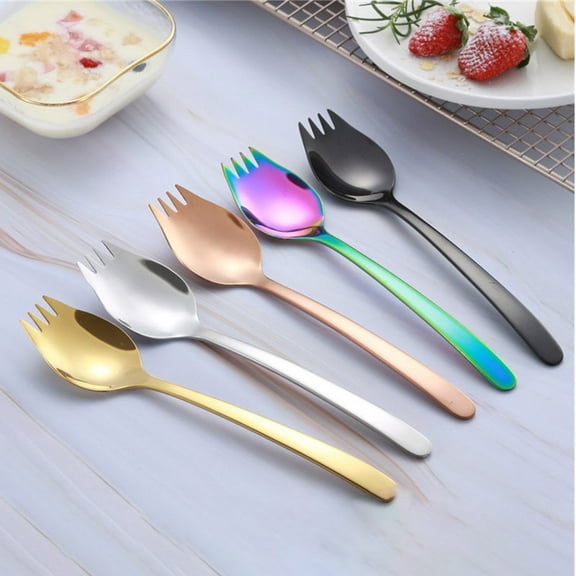 D-GROEE Stainless Steel Spork, Long Handle Reusable Metal Fork Spoon 2 in 1 Tableware for Camping Picnic Travel