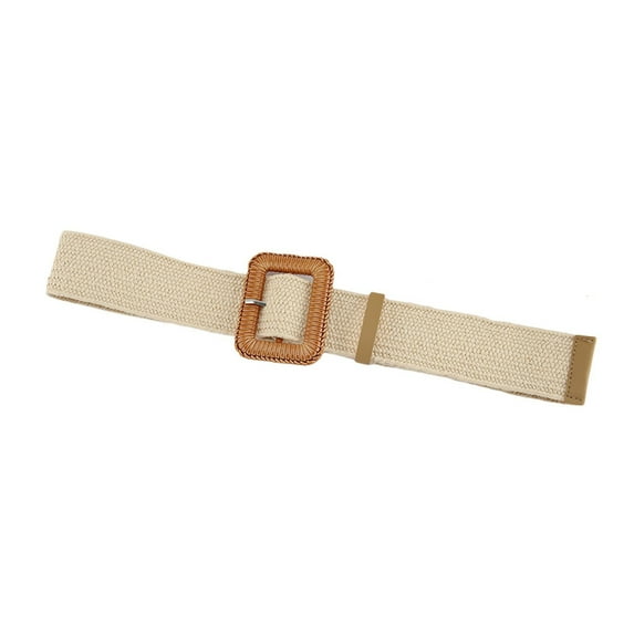 D-GROEE Straw Woven Elastic Stretch Waist Belt Women Skinny Dress Belt Square Buckle Waist Dress Band