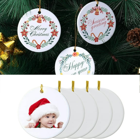 D-GROEE Sublimation Blank Ceramic Ornament, Round Ornament, 2.87 Inch White Porcelain Ornament with Gold String, for Crafting Christmas Tree Decor, DIY Personalized Home Decor(5pcs)