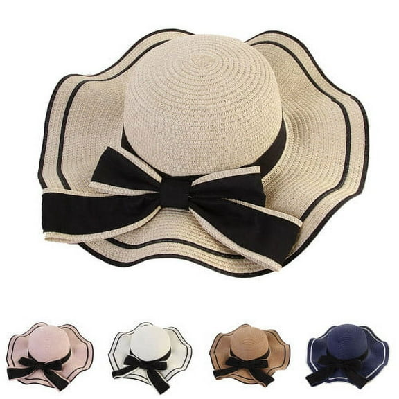 D-GROEE Sun Hats for Women UV Protection Wide Brim Floppy Straw Beach Hat with Bowknot Decor