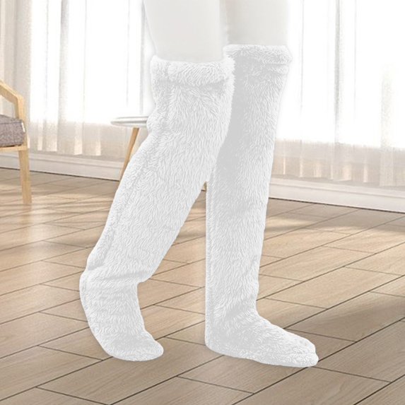 D-GROEE Thick Socks 1 Pair Winter Floor Socks Thick Double Velvet Solid Color Over-the-knee Length Elastic Anti-slip Warm Cozy Soft Unisex Home Floor