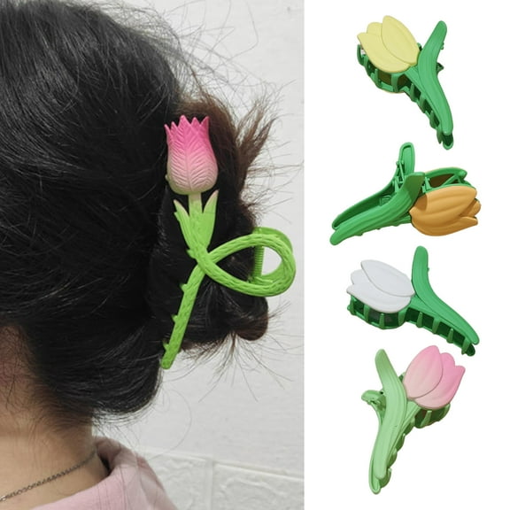 D-GROEE Tulip Hair Claw Clip, 2PCS Cute Alloy Flower Shark Clip Non Slip Hair Clamp Claws for Women Girls