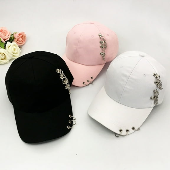 D-GROEE Unisex Baseball Cap Metal Hoop Decor Baseball Sun Hat Adjustable Baseball Cap Trucker Cap