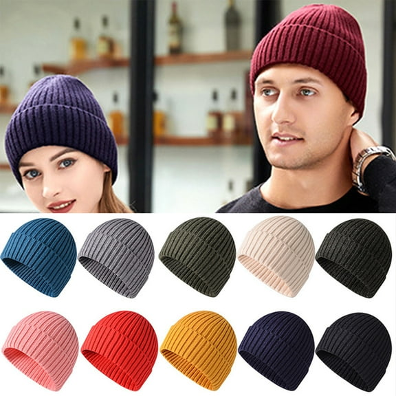 D-GROEE Unisex Cotton Beanie Hat No Brim Coldproof Winter Solid Color Warm Knit Ski Skull Cap