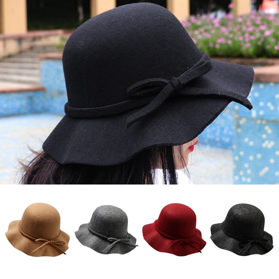 D-GROEE Vintage Cloche Bucket Hat Ladies Party Fashion Wave Brim Fedora Cap for Winter
