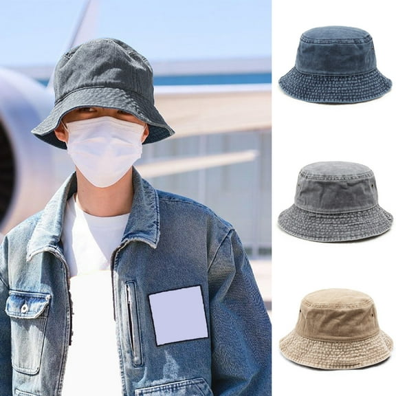 D-GROEE Vintage Denim Bucket Hat - Casual Outdoor Fishing Hiking Anti-UV Sunscreen Boonie Hat