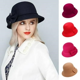 rygai Womens Hat Wide Brim Round Dome Warm Woolen Hat Women Autumn Winter Elegant Bowknot Decor Felt Fedora Hat Daily Wear Rose Red Walmart
