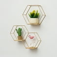 thumbnail image 1 of D-GROEE Wall Mounted Floating Shelves Metal Floating Display Stand - Hexagonal Storage Display Shelf with Wooden Base, Modern Floating Shelves for Home Decor Bedroom Kitchen Bathroom Office, 1 of 7