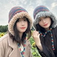 thumbnail image 1 of D-GROEE Warm Comfortable Headwear Cozy Winter Plush Hat Rainbow Design Warm Windproof Knitted Hat for Women Accessories Knitted Hat for Cold Weather, 1 of 7
