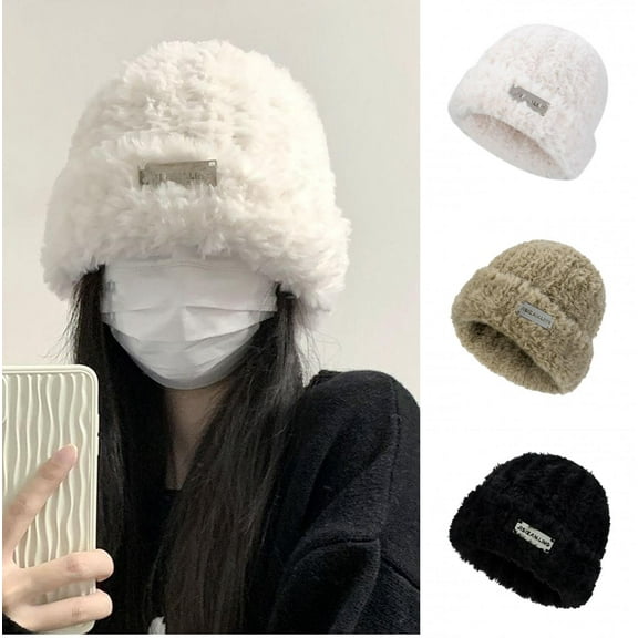 D GROEE Weather Thermal Hat Fall Winter Women Hat Thickened Plush Solid Color Dome Windproof Warm Soft Ear Brimless Cozy Elastic Anti slip Cycling