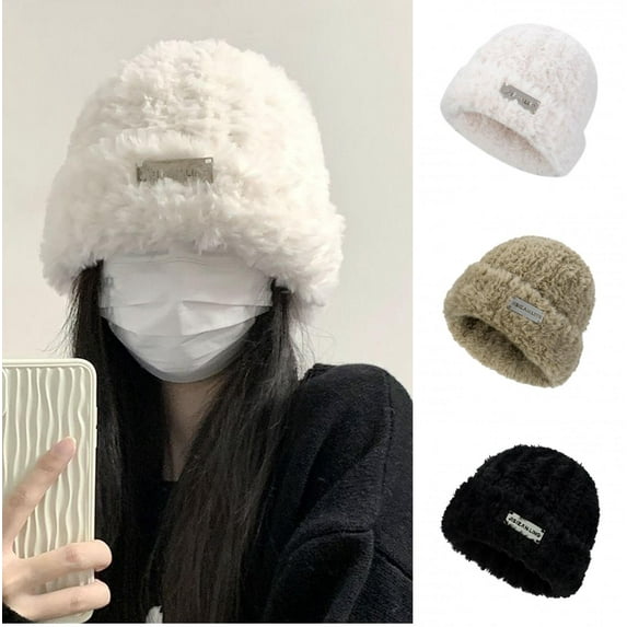D GROEE Weather Thermal Hat Fall Winter Women Hat Thickened Plush Solid Color Dome Windproof Warm Soft Ear Brimless Cozy Elastic Anti slip Cycling
