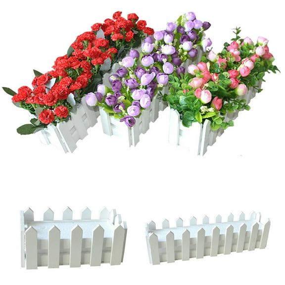 D-GROEE White Flower Pot Fence Box Wooden Vegetable Planters, for Windowsill, Patio, Garden, Home Decor, Porch