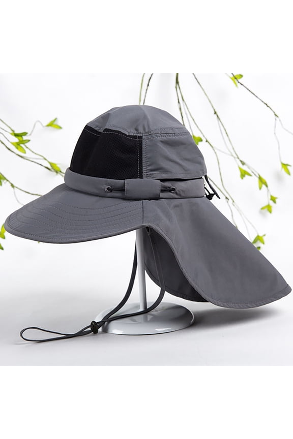 Wide Brim Adjustable Strap Sun Hat with Neck Flap, UPF 50+ Hiking Safari Fishing Caps for Men and Women