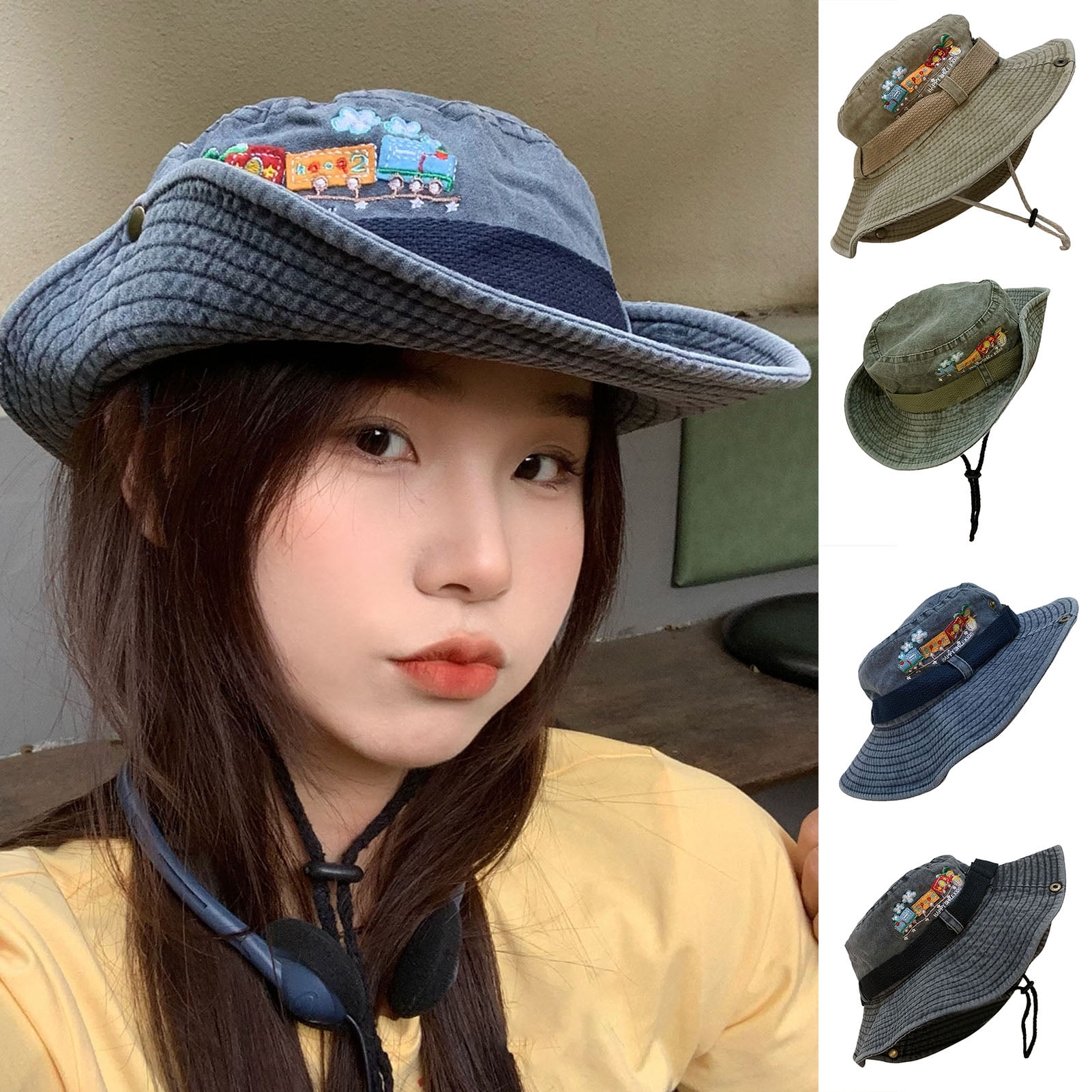 DGROEE Wide Brim Sun Cowboy Denim UV Protection Packable Outdoor Hat for Women Hiking Foldable