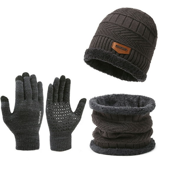 D-GROEE Winter Beanie Hat Scarf Touchscreen Gloves Set for Men, Beanie Gloves Neck Warmer Set with Warm Knit-Grey