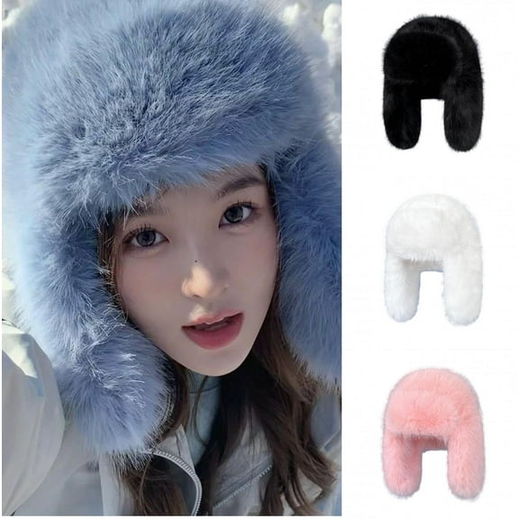 D-GROEE Winter Hat Women Winter Imitation Mink Lei Feng Hat Thickened Warm Ski Coldproof Earflap Hat