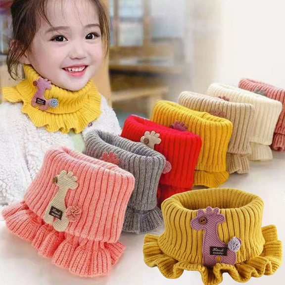 D-GROEE Winter Neck Warmer Thick Cartoon Giraffe Ruffle Knitted Neck Gaiter Circle Loop Scarves for Kids