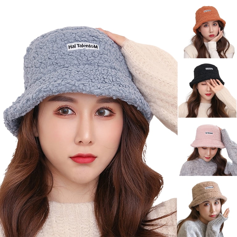 D-GROEE Winter Plush Fuzzy Sherpa Bucket Hat Letter Label  display picture 3