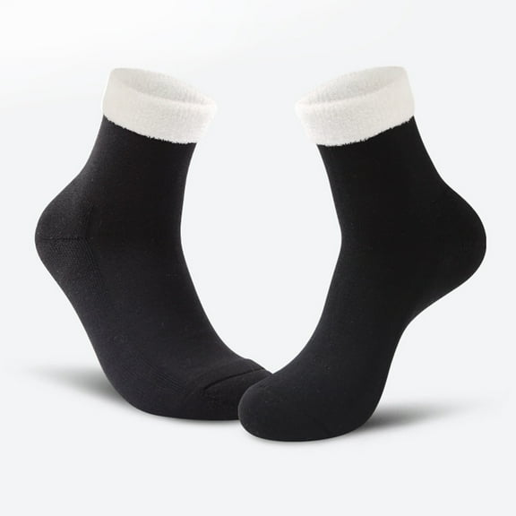 D-GROEE Winter Plush Terry Socks 1 Pair Winter Socks Thick High Elasticity Warm Anti-slip Mid-tube Color Matching Soft No Odor Unisex One Size Floor Socks