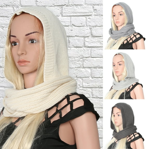 D-GROEE Winter Warm Women Hoodie Hat Scarf Soft Woolen Warm Hat