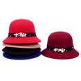 thumbnail image 1 of D-GROEE Women British Style Solid Color Winter Hat Faux Woolen Cloche Bucket with Faux Pearl Decor, 1 of 8