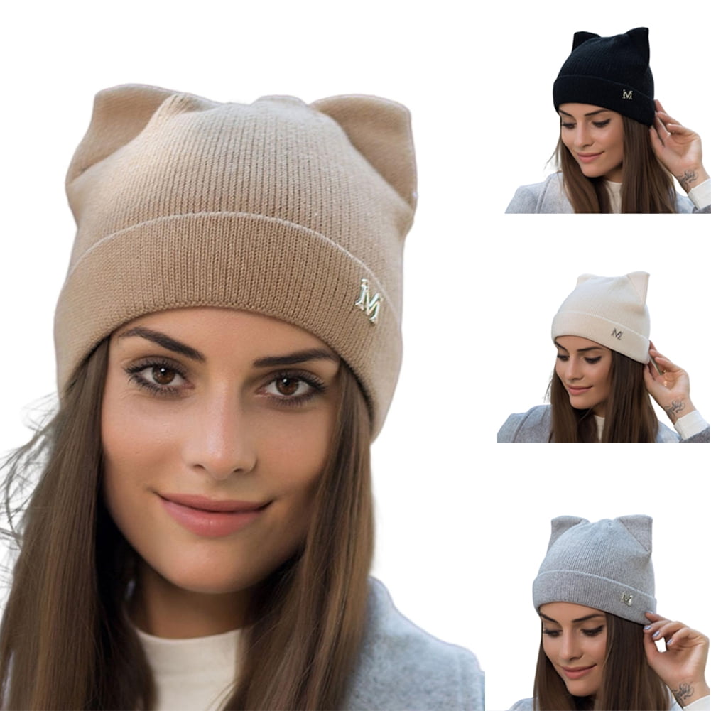 JhavexToy Winter Strickmütze Katze Ohr Mütze Cat Ear Beanie Hat Cute