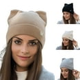 thumbnail image 1 of D-GROEE Women Cat Ear Beanie Hat Wool Braided Knit Trendy Winter Warm Cap, 1 of 7