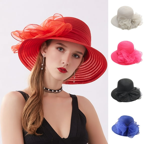 D-GROEE Women Church Cap Bow Wide Brim Summer Foldable Bowknot Hat for Party