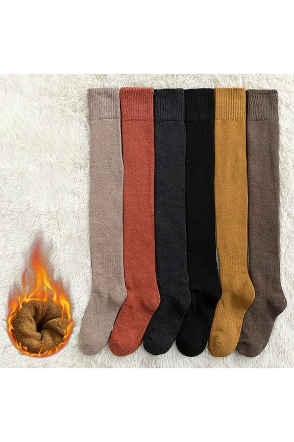 Women Cotton Knit Boot Socks Plush Solid Color Knee High Socks Stockings, Free size