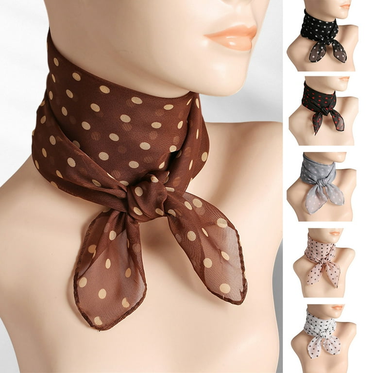 D-GROEE Women Dot Print Square Scarves Chiffon Kerchief Neck