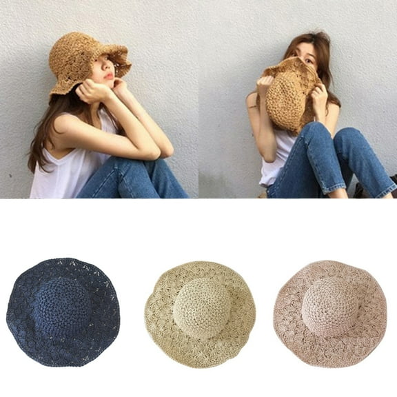 D-GROEE Women Foldable Wide Brim Straw Weave Hat Sunhat Beach Summer Hat UV Protect Travel Cap