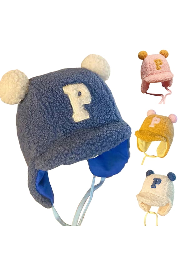 Women Girl Winter Earflap Hats Plush Soft Warm Lace-Up with Rope Earflap Hood Cozy Letter Embroidery Beanie