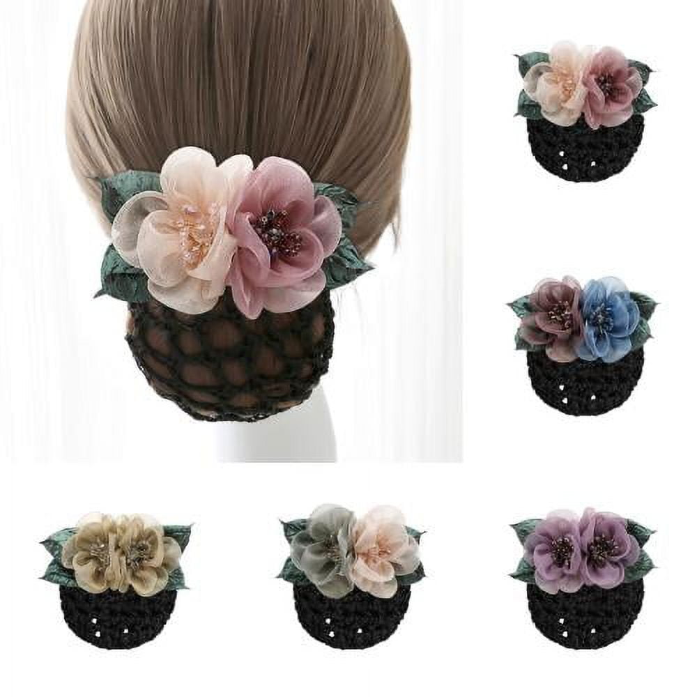 DGROEE Women Hair Clip,Small Ribbon Barrette With Flowers Beads,Bun