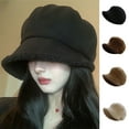 thumbnail image 1 of D-GROEE Women Hat Winter Beret Warm Thickened Plush Lined Solid Color Retro Adjustable Fordable Female Outdoor Newsboy Hat Ladies Hat, 1 of 8