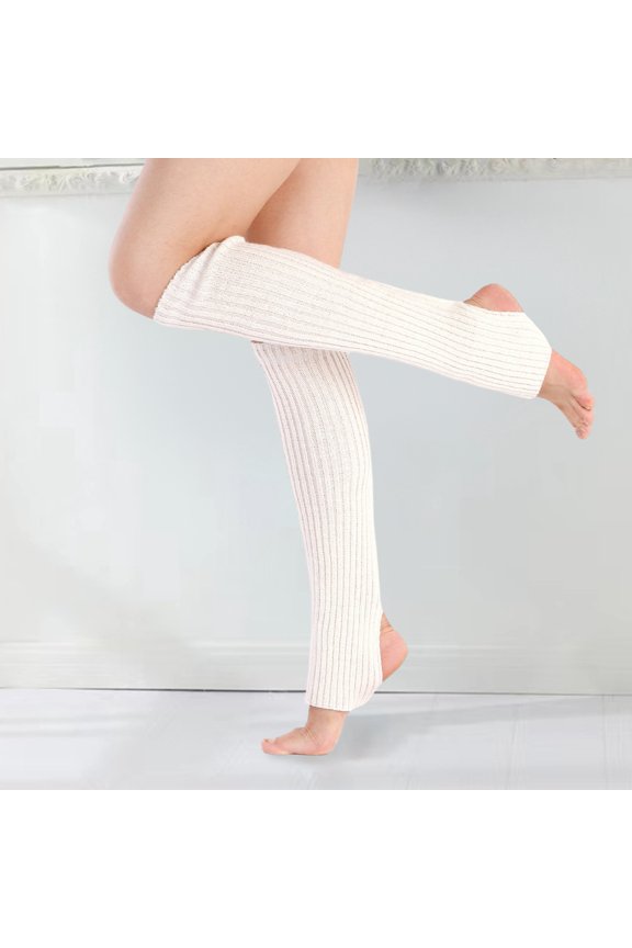 D GROEE Women Knee Length Toeless Socks 1 Pair Latin Socks Open Heels Elastic Soft Anti slip Foot Solid Color Toeless Warm Ballet Belly Modern