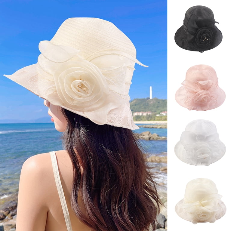 White Floral Round Elegant Hat Elegant Wide-brim Fascinator Hat – Derby Tea Party Wedding  main image 3